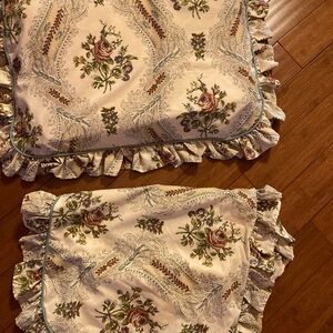 Cream and Pink Floral Ruffled Pillows